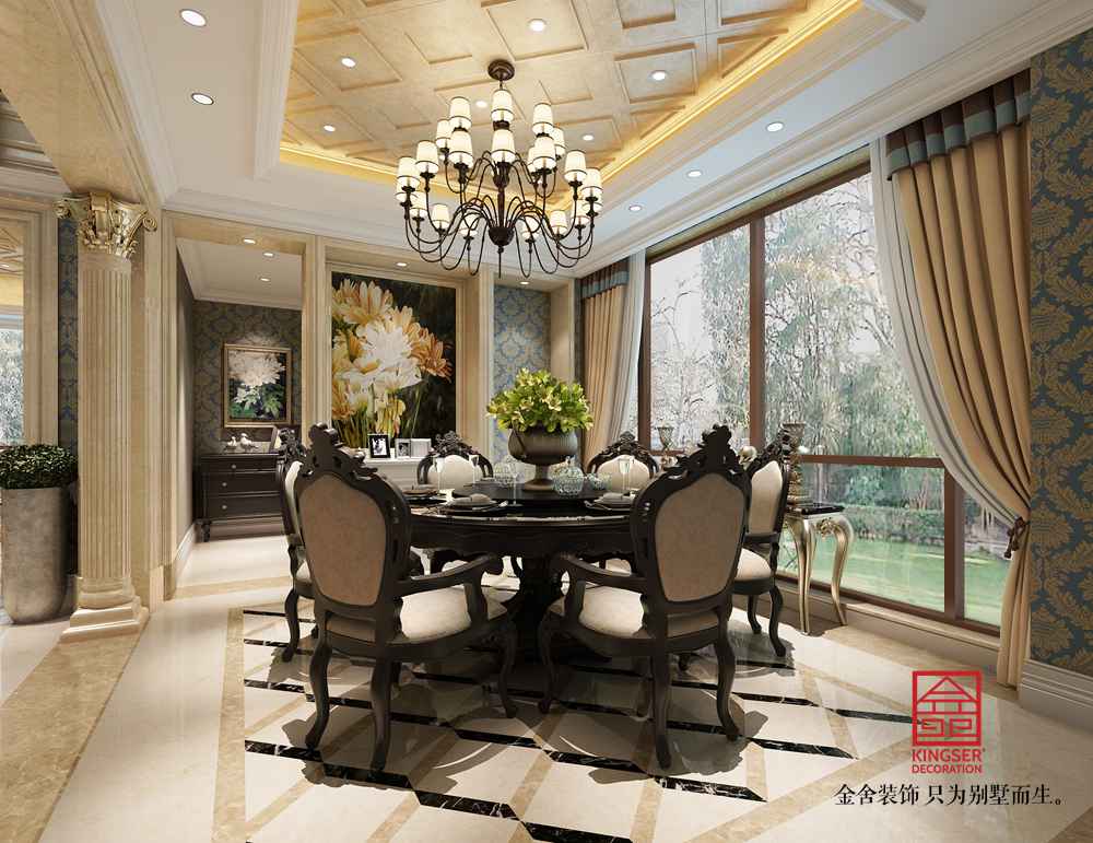 萬(wàn)科東麗湖別墅裝修-歐式風(fēng)格-餐廳