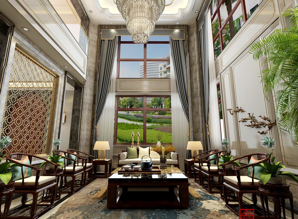 北苑別墅800平米裝修-新中式風格-客廳