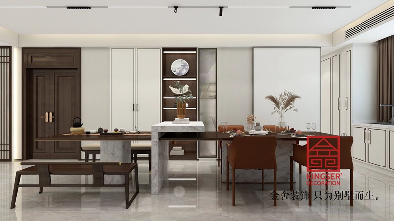 天山熙湖新中式裝修設計餐廳效果圖