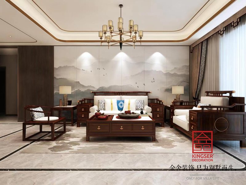 國仕山140平米中式風格沙發墻裝修圖片