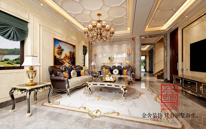 衡水漢王府別墅裝修520平現(xiàn)代法奢風格效果圖